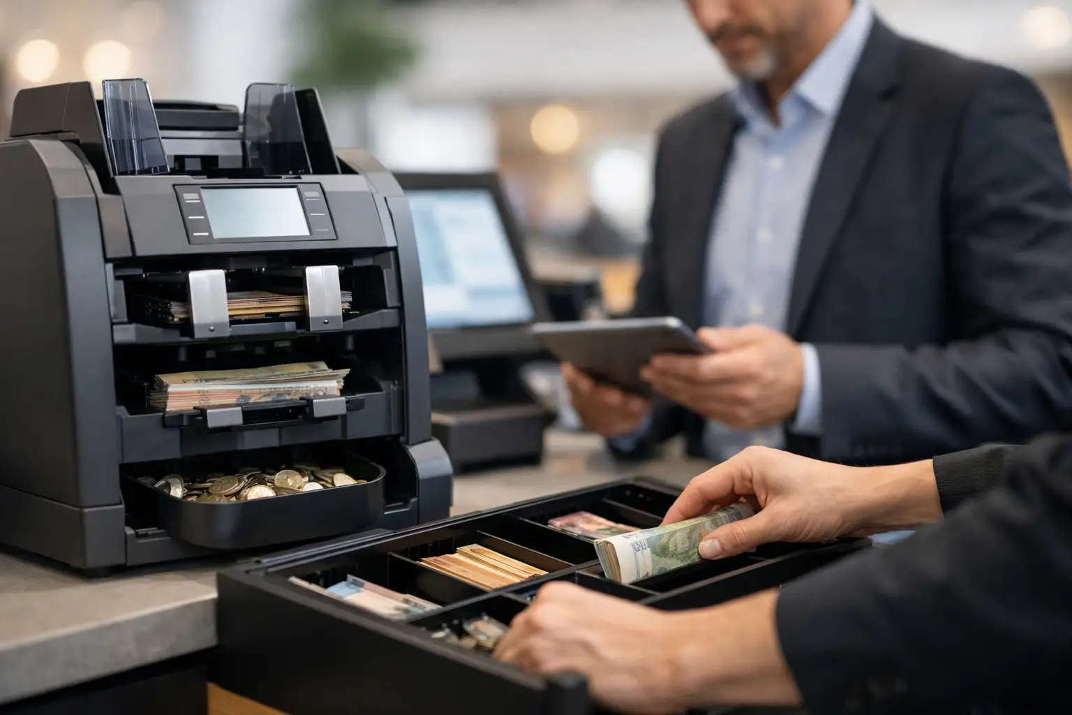 Controlo de numerário automático no negócio