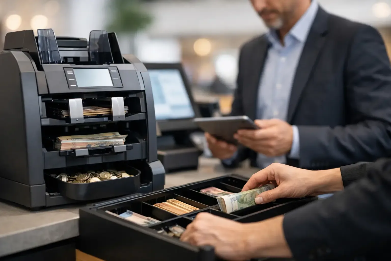 Controlo de numerário automático no negócio