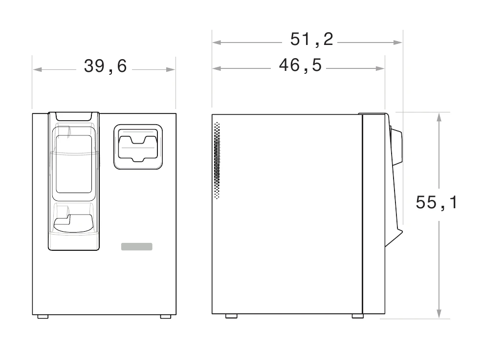 Desenho técnico com dimensões da Cashmatic Selfpay 1060F