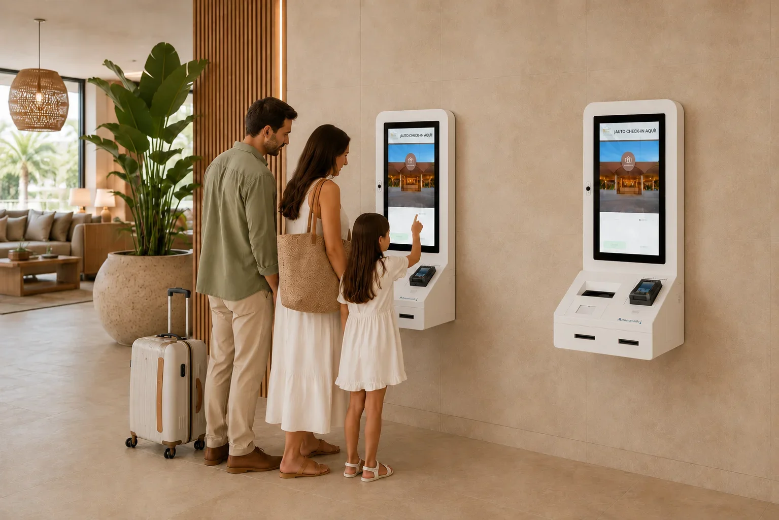 Quiosque de check-in Roommatik M-102 instalado num hotel