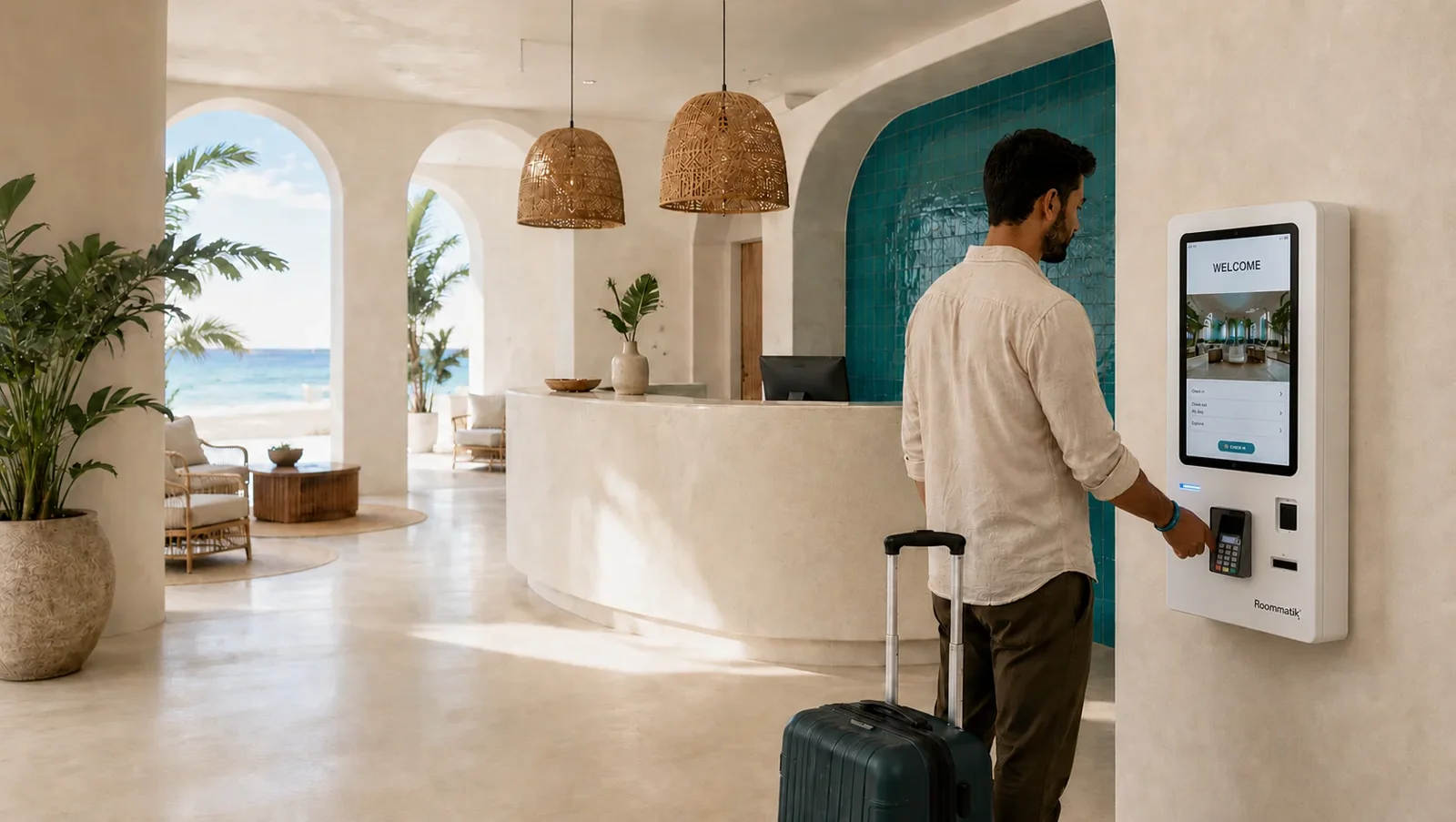 Quiosque de check-in Roommatik XL-500 instalado num hotel